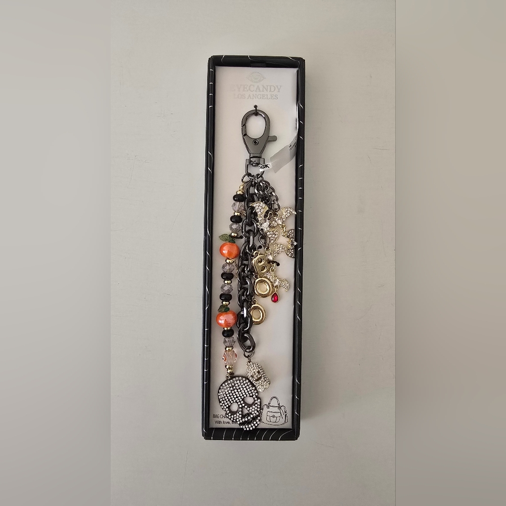 Eye Candy Los Angeles Halloween Bag Charm – Skull, Pumpkin & Bat Beads